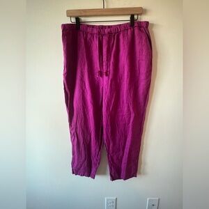 Mango Women’s Linen Fuchsia Drawstring Pants Wide leg Size Large